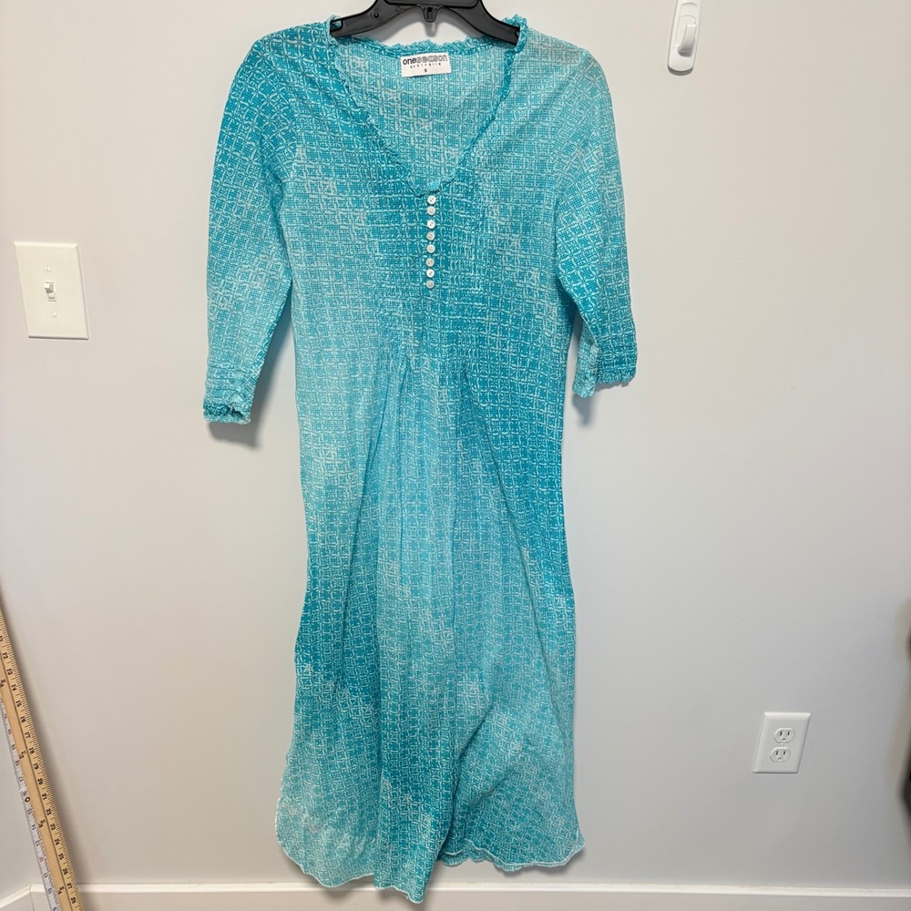 One Season Australia Boho Midi Dress  Blue Size S Cotton Geometric Print